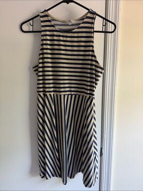 Striped Navy and Cream Sleeveless Fit-and-Flare Mini Dress